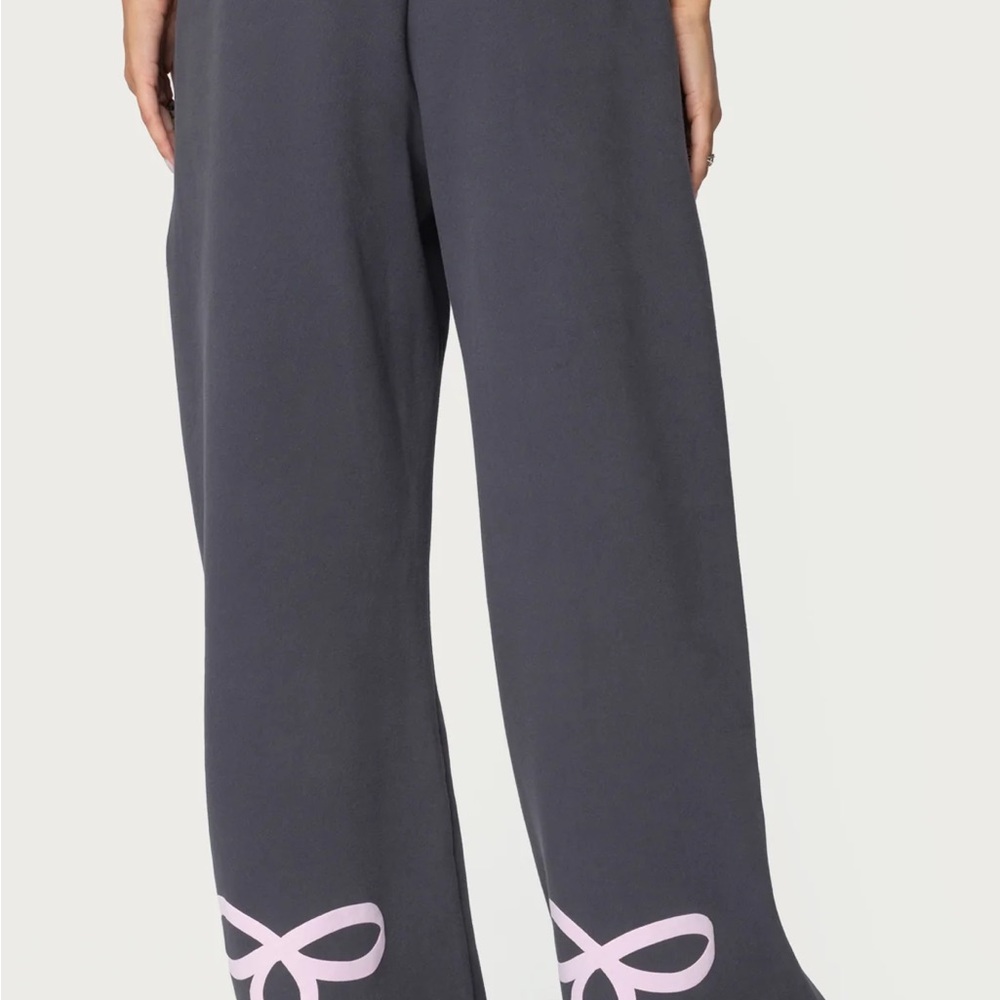 Edikted Gray Wide Leg Pants with Pink Bow Detail